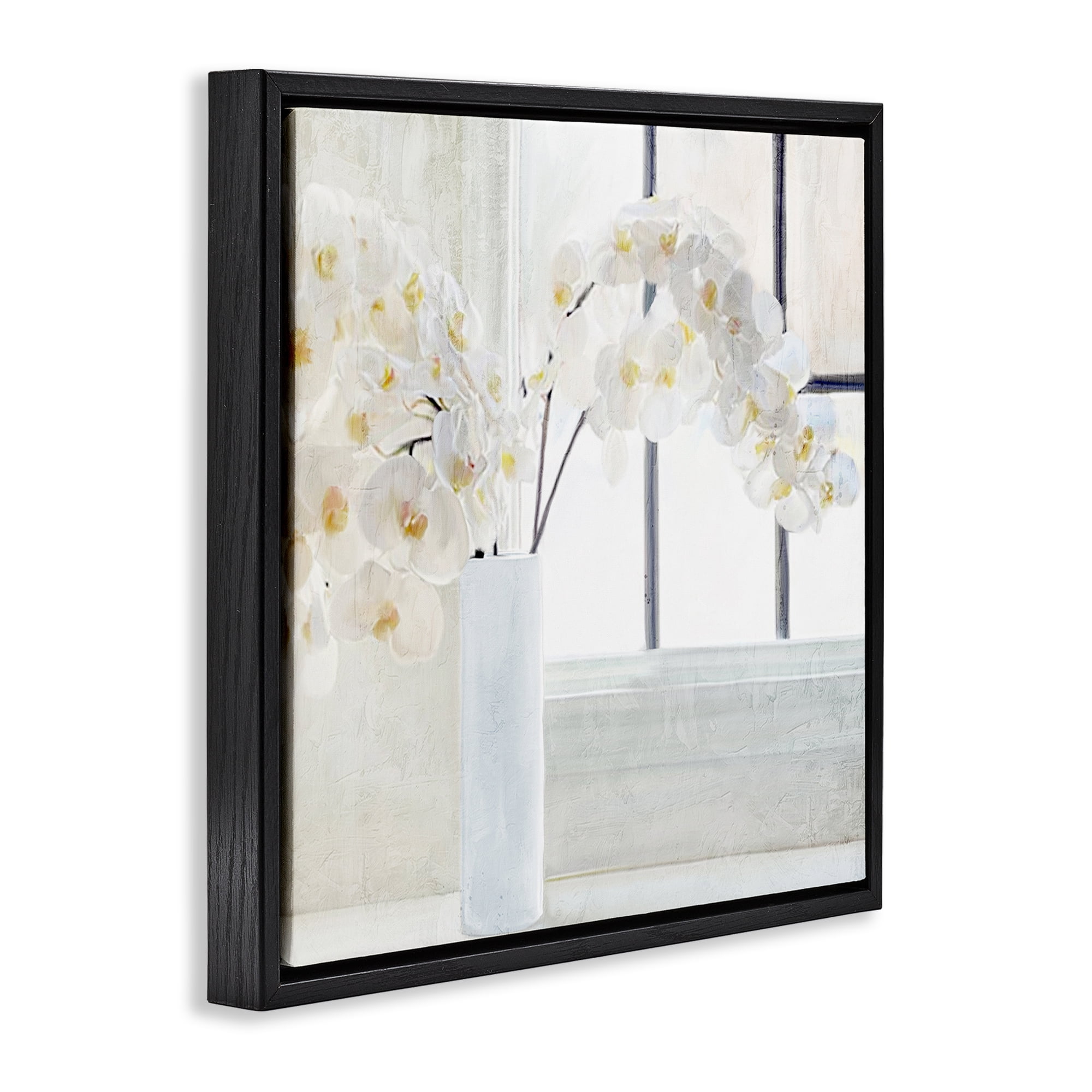 Stupell Industries Orchid Stems Windowsill Plants & Flowers Painting Black Floater Framed Canvas Art Print Wall Art, 18 x 18