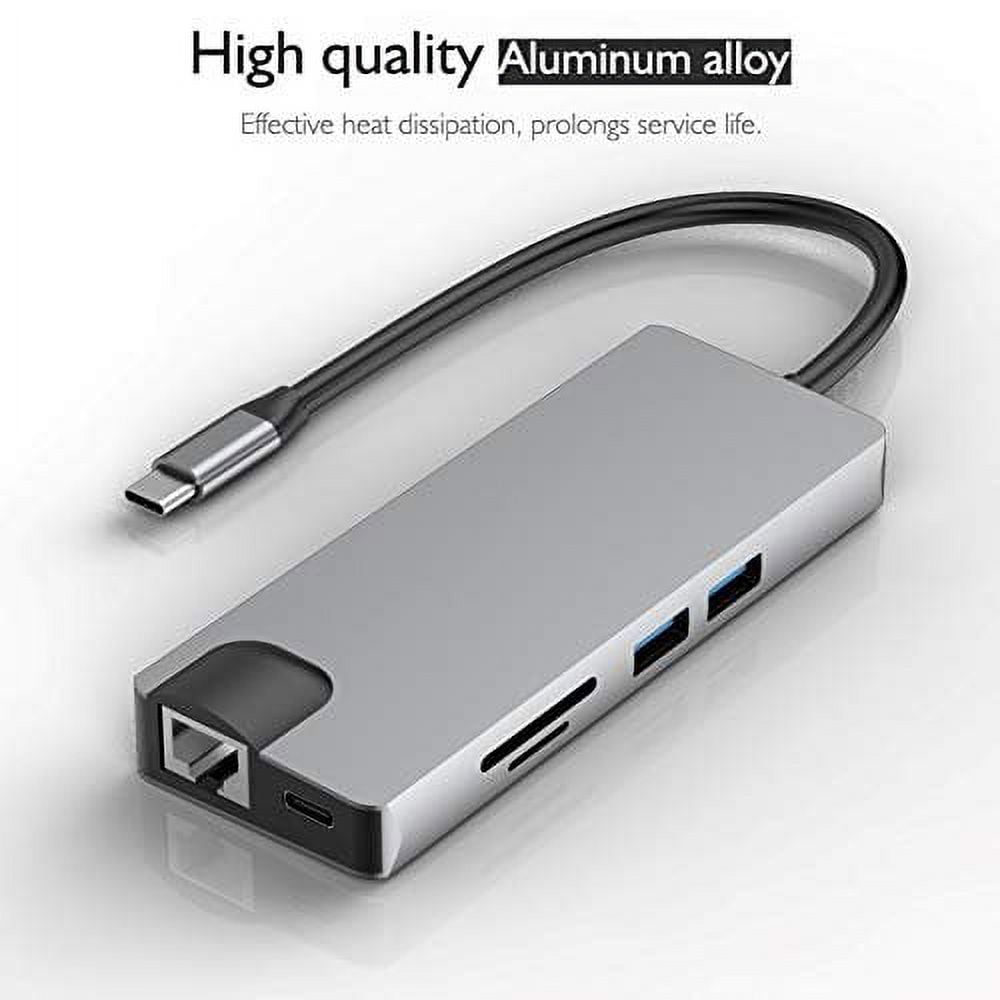 THYMOBO 9 in 1 USB C to USB Hub, USB Type C Adapter w. 2 USB 3.0 Ports, SD Micro SD, RJ45, Audio, VGA, USB C to HDMI & USB C Charging Port, Compatible MacBook Pro Nintendo Switch Type C Laptop - Grey