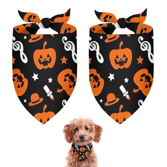 Dog Bandana 2 Pack,Halloween Pumpkins with Music Notes Bandanas for Dogs,Cat Bandana,Small/ Large Dog Bandana 2 Size,Dog Bandanas Girl Boy