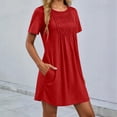 thumbnail image 6 of hotojiny Spring Dresses for Women Loose Fit Casual Pleated Mini Dresses Soft Short Sleeve Crewneck Sundresses for Beach Travel, 6 of 7
