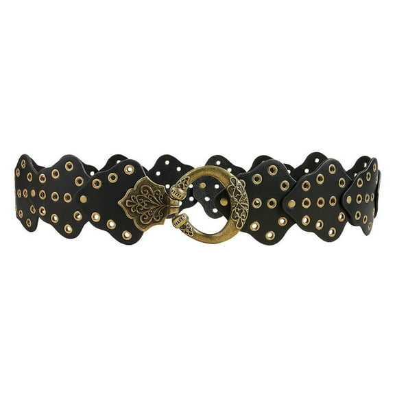 SWSMCLT Women's Faux Leather Belt For Dress Buckle Vintage Metal Buckle Fashion Fall Belt Medieval Adjustable Belts Black X-Small-Large