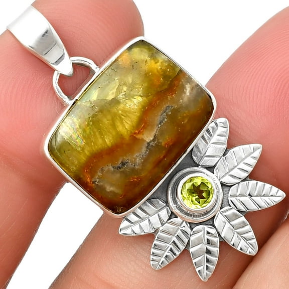 Natural Australian Prehnite & Peridot 925 Sterling Silver Pendant Jewelry P-1425 SDP137250