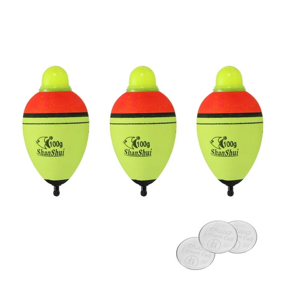 3.5oz Lighted Fishing Slip Bobbers EVA Light Up Fishing Float with Battery, Yellow, 32 Pack