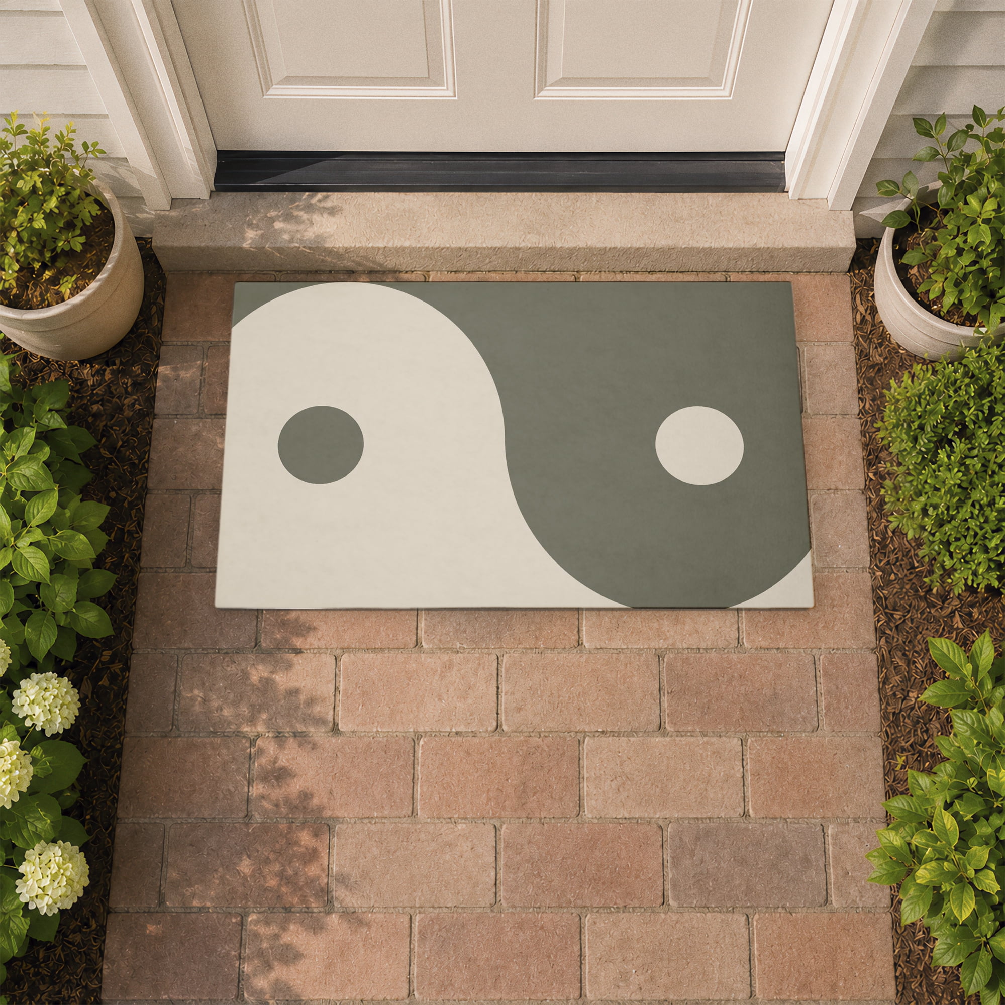 Stupell Industries Curved Neutral Yin Yang Symbol Printed Outdoor Door Floor Mat, design by Ziwei Li
