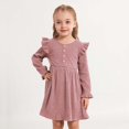 thumbnail image 4 of Hotiary 2-7Y Girls Fall Winter Casual Ribbed Knit Dresses Ruffle Long Sleeve Sweater Dress Button Party Holiday Dress, 4 of 8
