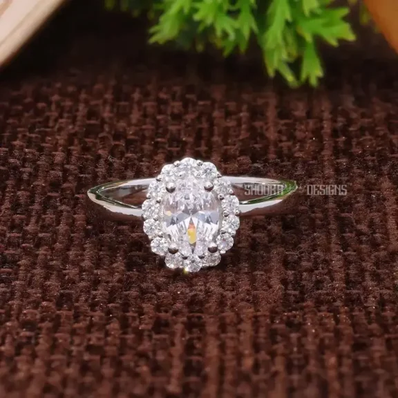 OVAL DIAMOND HALO ENGAGEMENT RING, IGI CERTIFIED F/VS LAB GROWN 1 CARAT DIAMOND, TAPERED BAND, CONFLICT FREE