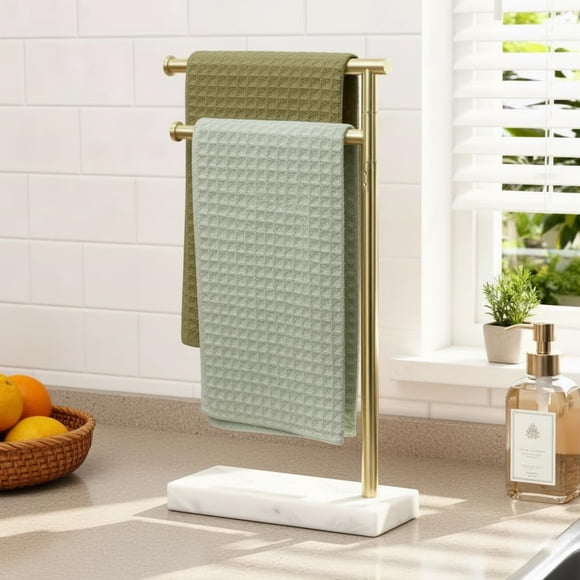 KES Porte-Serviettes à Main Doré pour Salle de Bain, Support de Serviettes de Comptoir avec Base en Marbre Lestée, Porte-Serviettes Pivotant sur Pied de 17,3 Pouces
