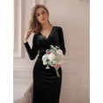 thumbnail image 4 of LAICAIW Robe Maxi de Cocktail Élégante en Velours Sirène à Manches Longues et Col en V pour Femmes Soirée, 4 of 6