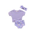 thumbnail image 1 of TSEXIEFOOFU Newborn Girl Short Pants Outfits, Short Sleeve Solid Color Tops+ Elastic Waist Rabbit Printed Shorts + Cute Headband Set, 1 of 8