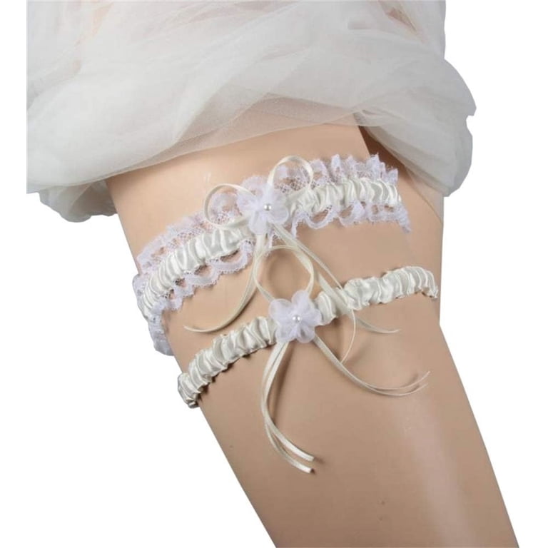 Zhengup Lace Wedding Bridal Garters Elastic Adjustable Wedding Bridal Leg  Garter Belt Leg Ring with Bowknot, Set of 2