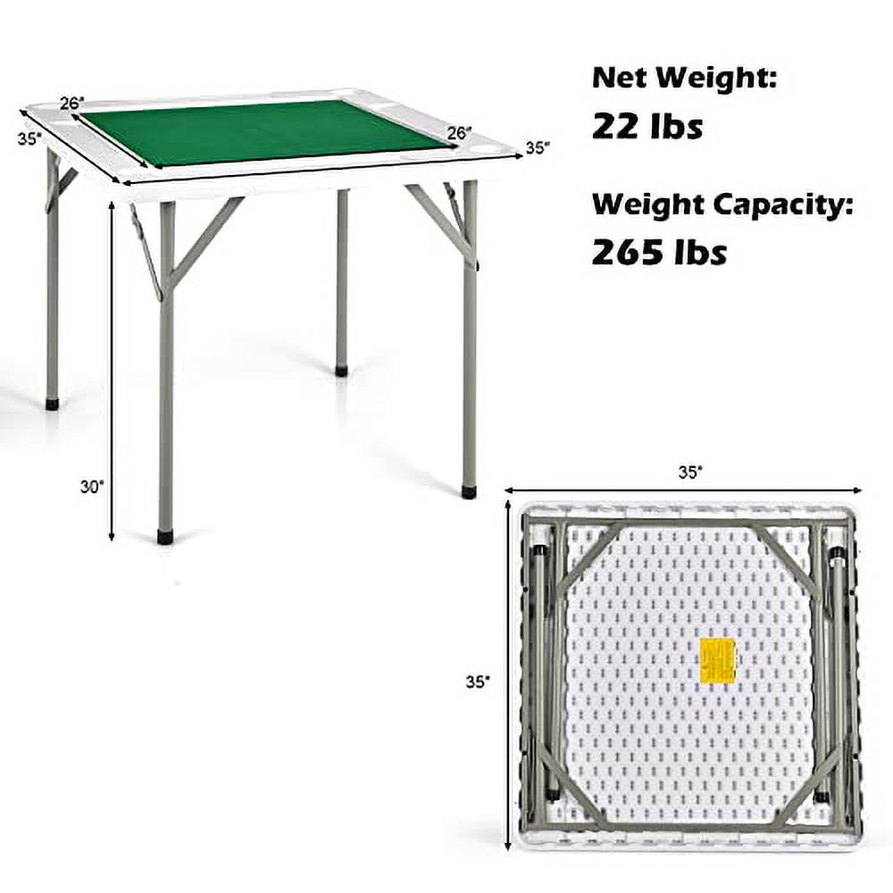 Gotoplay Mahjong Table, Folding Mahjong Table w/Green PVC Tabletop, 4 Cup Holders & 4 Chip Trays, 35 Square 4-Player Folding Card Game Table for Mahjong Poker Domino Game