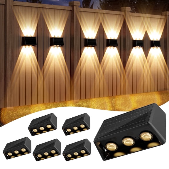 Aship Solar Powered Fence Lights 6 pack,Outdoor Waterproof Fence Lights,RGB 13 Mode LED Deck lIghts,Solar Wall Lights Outdoor for Wall Patio Deck Pool Decor,45LM