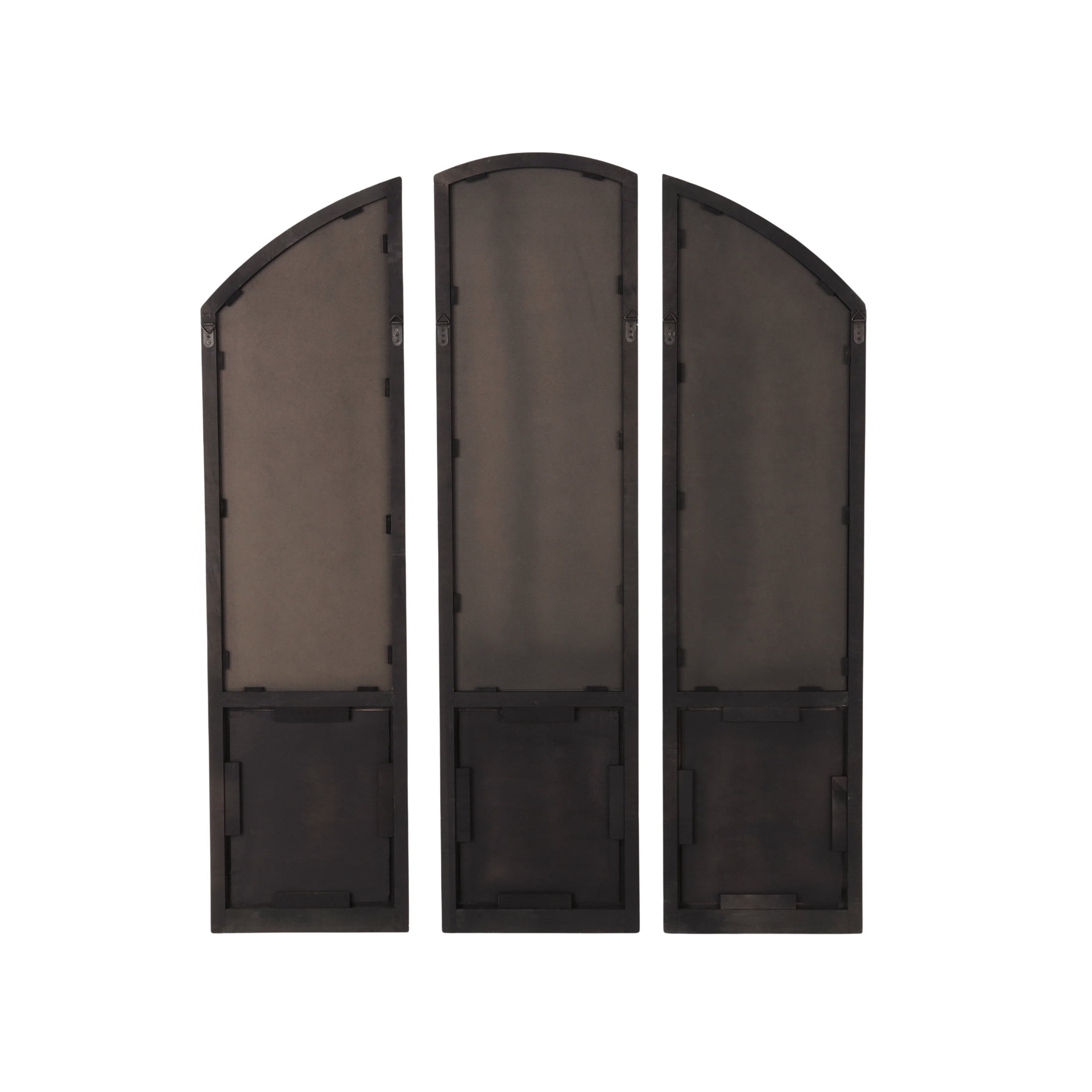 DecMode 60", 59", 59"H White Window Pane Inspired Wall Mirror with Arched Top and Distressing, Set of 3