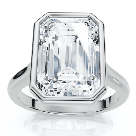 Pompeii 3Ct Emerald Cut Bezel Solitaire Diamond Engagement Ring 14k Gold or Pt Lab Grown