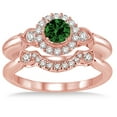 thumbnail image 2 of 1.25 Carat Emerald & Diamond Antique Three Stone Flower Halo Bridal Set on 10k Rose Gold, 2 of 2