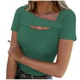 thumbnail image 2 of QUNYINEY Casual Women Shirts Crew Neck Solid Short Sleeve Tops Ribbed Cut Out Slim Pullover Shirts, 2 of 6