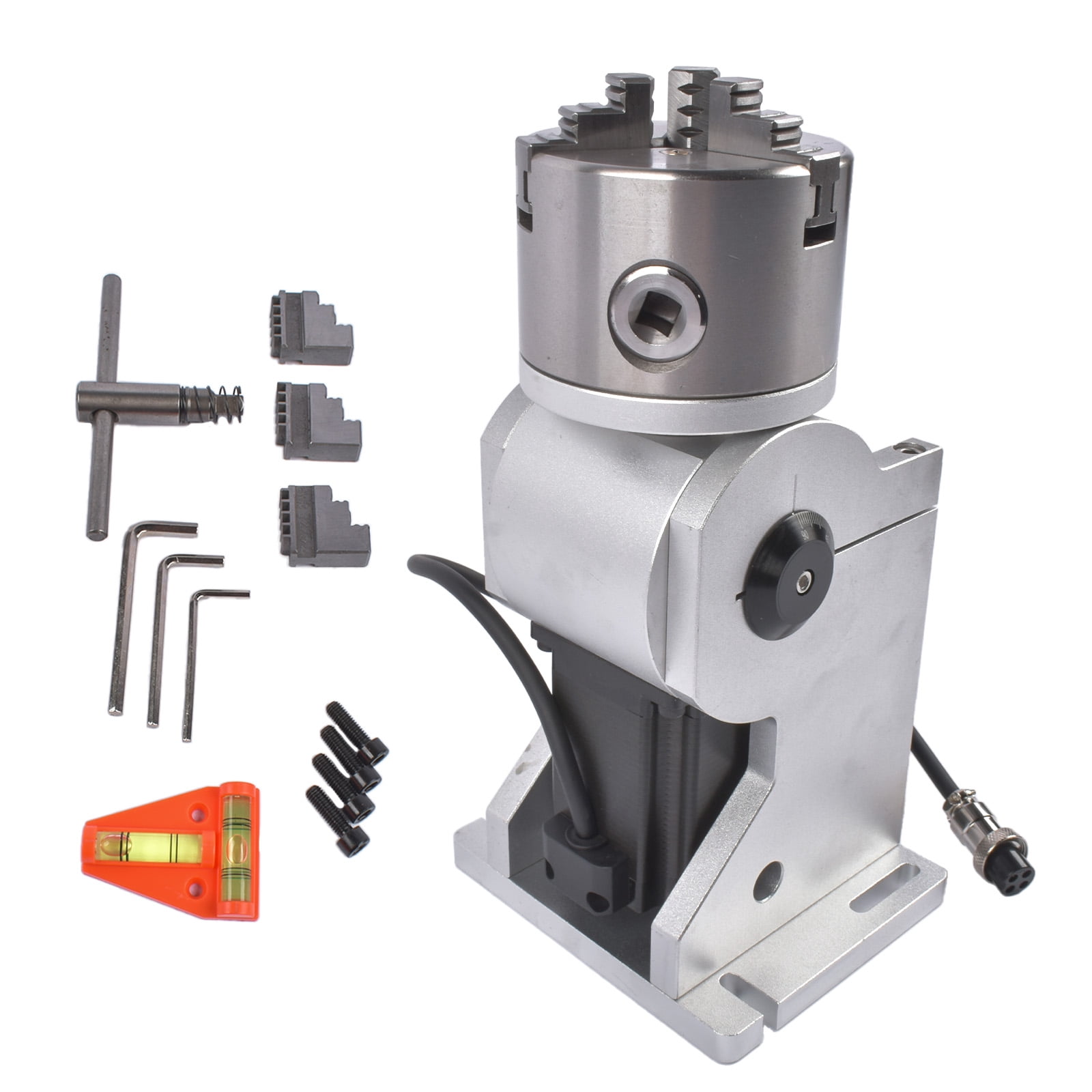 NEWZQ D80 80mm 3-Jaw Rotary Axis with 2-Phase Stepper Motor for Fiber Laser Engraver Marker 1Pc