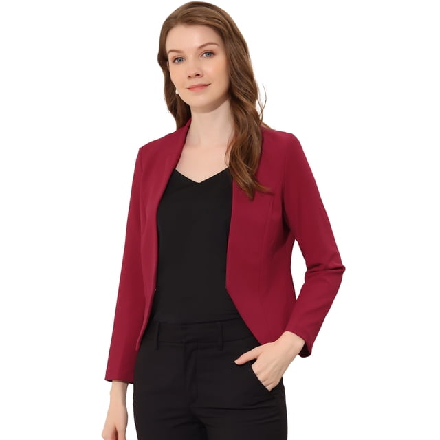 Chaqueta Corta Casual de Negocios Allegra K Día de San Patricio sin cuello para Mujer Rojo Oscuro M