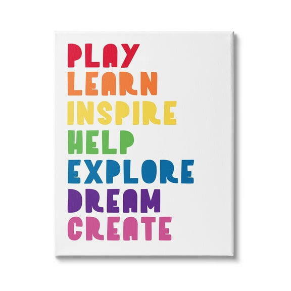 Stupell Indtries Play Learn Inspire Create Phrase List Rainbow Text,24 x 30,Design by Anna Quach