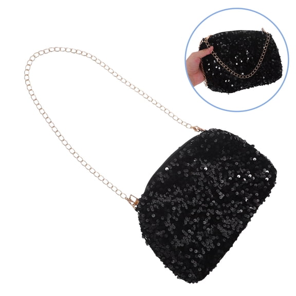 Pretyzoom Black Sequin Small Purse, Stylish Decorative Purse with Adjustable Chain Strap