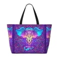thumbnail image 2 of Pofeuu Elephant in Tribal Style Print Beach Bag,Waterproof Sandproof Beach Tote Bag, Large Capacity Foldable Beach Bags for Women, 2 of 7