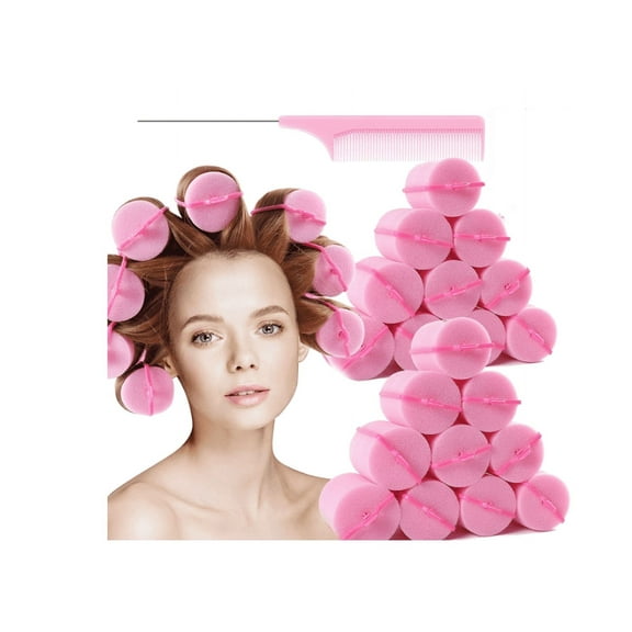 24Pcs Foam Sponge Hair Rollers,Hair Curlers Bouncy Curls Style Tools Accessories With Stainless Steel Rat Tail Comb ,2Inch,Random Color