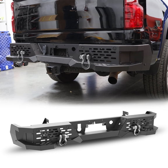 Rear Bumper for 2020-2025 Chevy Silverado 2500/3500/2500 HD/3500 HD,Heavy Duty Steel Rear Bumper With Sensor Holes,D-Rings,Built-In Non-Slip Steps,101 style