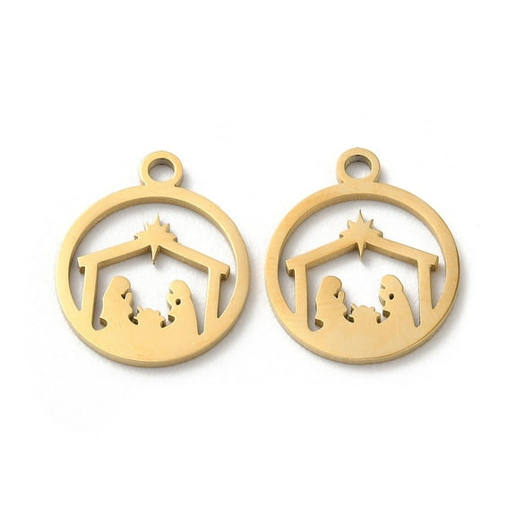 5 pc Ion Plating(IP) 304 Stainless Steel Charms Manual Polishing Nativity Scene Golden 14.5x12x1mm Hole: 1.6mm
