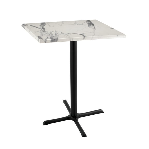 Indoor/Outdoor 42" Tall OD211 Black Table Base with 30" x 30" Foot and 30" x 30" Square Indoor/Outdoor White Marble Top by the Holland Bar Stool Co.