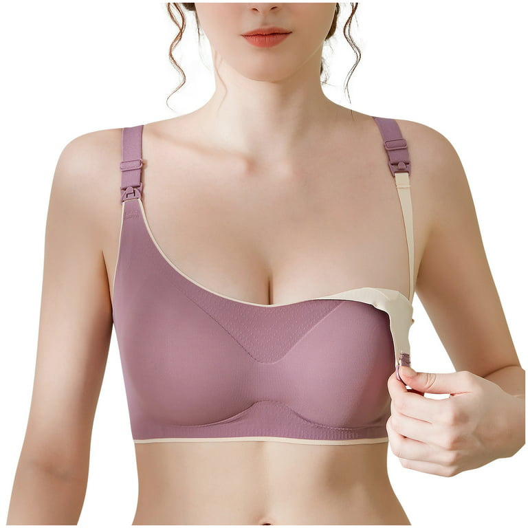 SELONE Nursing Bras for Breastfeeding No Underwire Front Closure Clip Zip  Front Snap Maternity Front Hook Close Breathable Seamless Ice Silk Ladies  Traceless No Front Buckle Breastfeeding Purple 