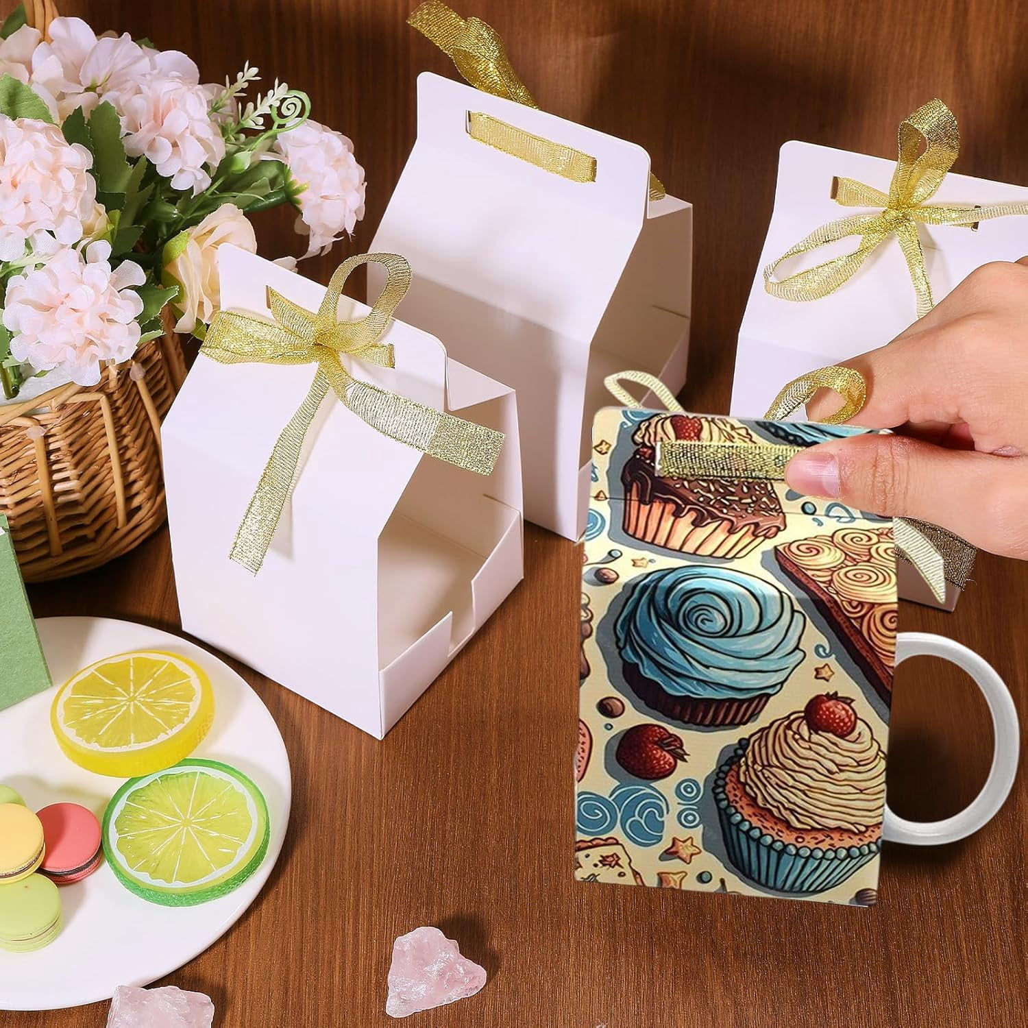 24Set Sublimation Mugs Blanks Gift Boxes with Ribbon Heat Press Transfer Coffee Mug Gift Box for Christmas Wedding Party Mugs Gift Wrapping White