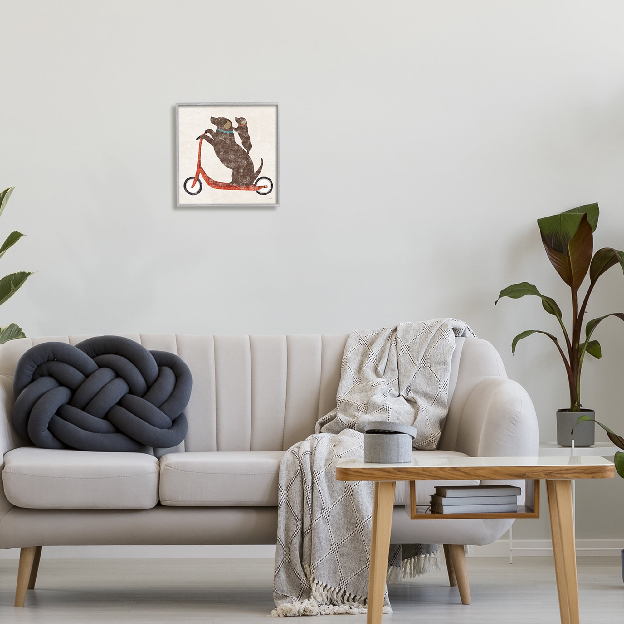 Stupell Industries Red Scooter Dogs Duo Animals & Insects Painting Gray Framed Art Print Wall Art, 12 x 12