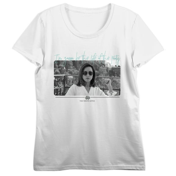 White Lotus Life Of The Party Crew Neck Short Sleeve Women's White T-shirt
-Medium