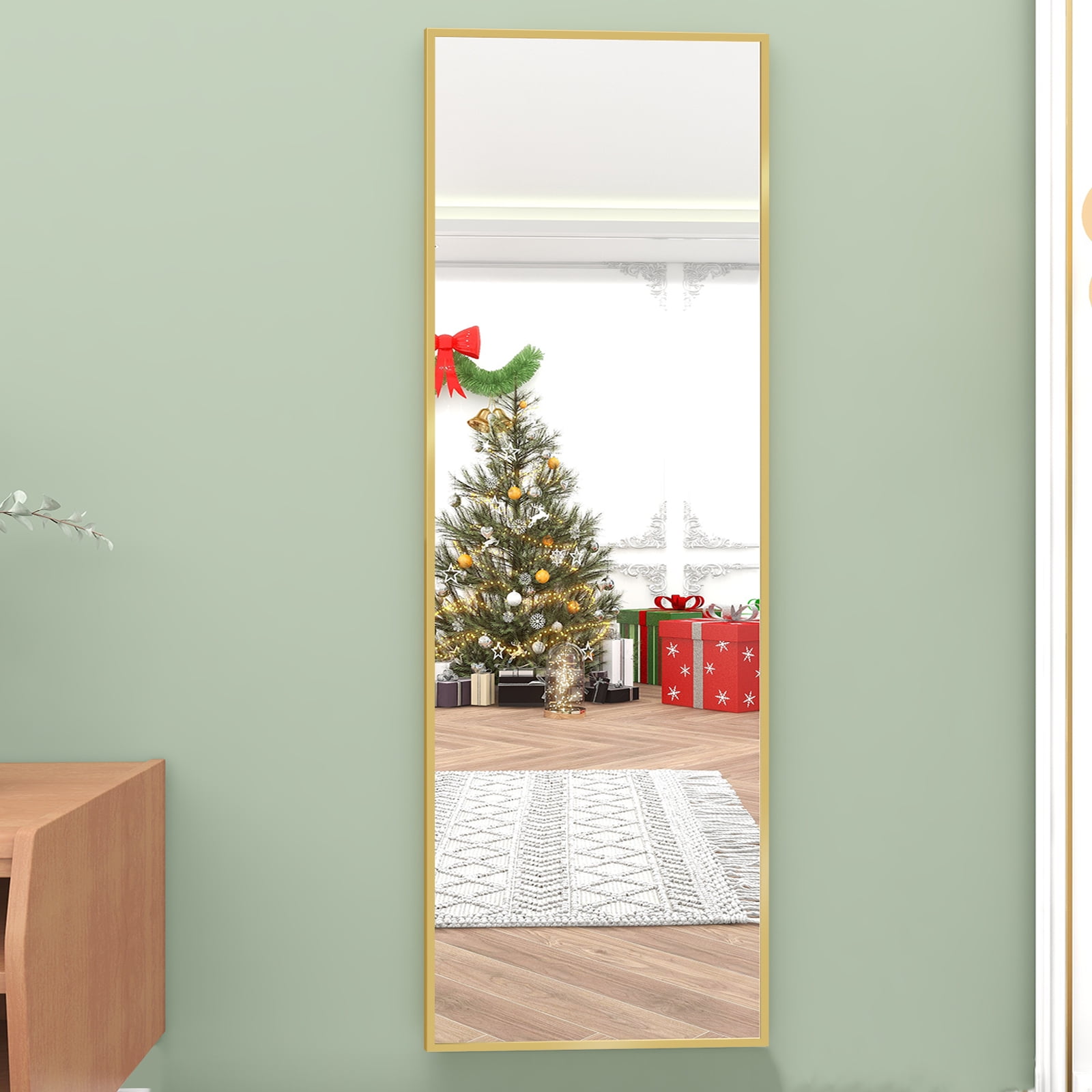 BEAUTYPEAK Full Length Mirror 48"x14" Hanging Floor Mirrors Wall-Mounted Mirrors without Stand, Gold