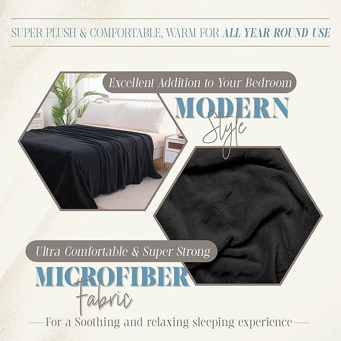 Elegant Comfort Luxury Velvety Feel Blanket, All-Season Lightweight Blanket, Ultra Plush, Soft, Flannel Fleece for Couch, Sofa, Bed, Travel, Solid Design,Twin/Twin XL, Black