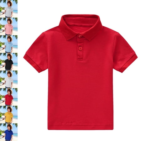 Boys School Uniforms Short Sleeve Red Polo Shirt Boys Breathable Button Down Shirt Boys 5-6 Years