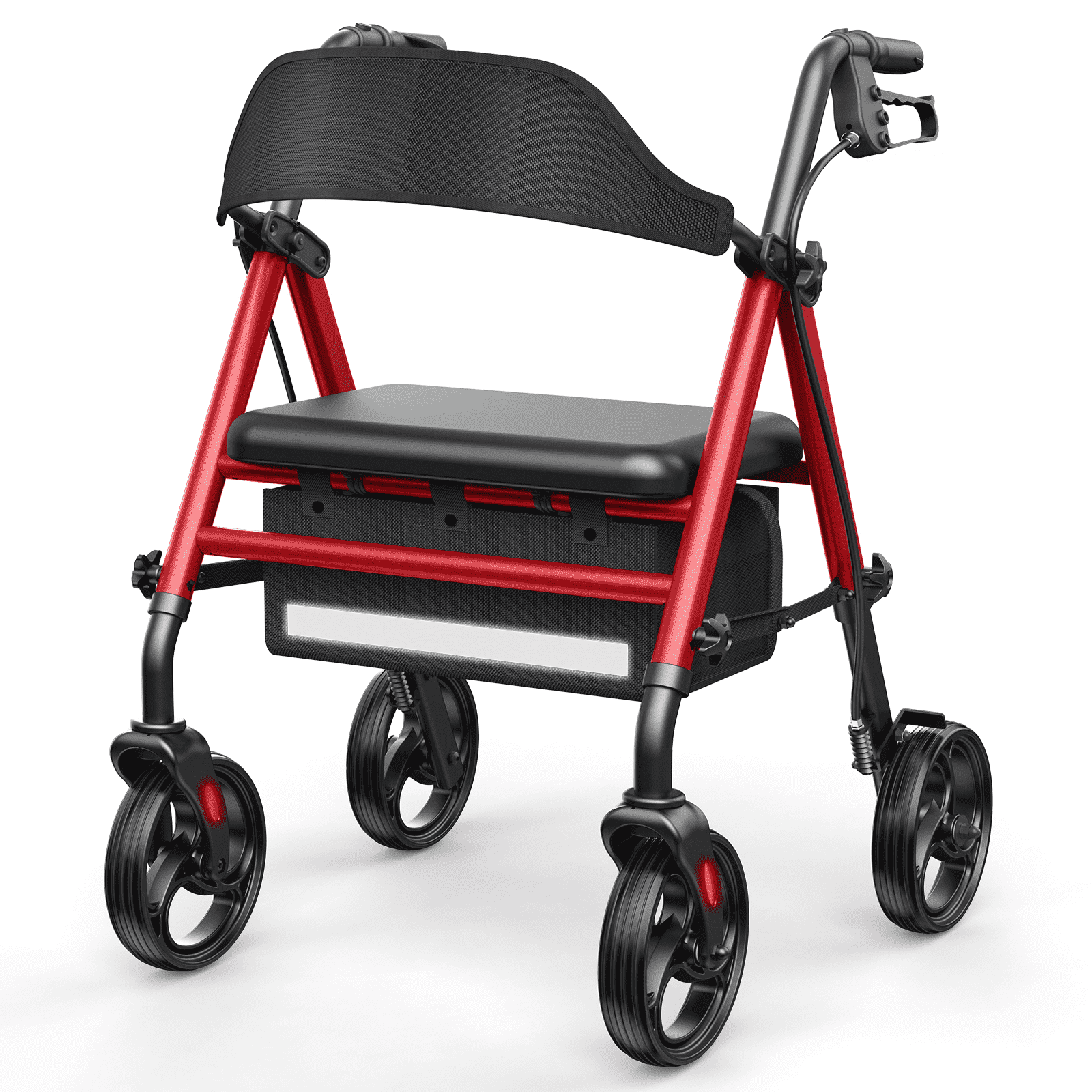 Specared Rollator Walker with Seat for Seniors, 350lbs Heavy Duty Folding Walker, Adjustable Seat Height Backrest Storage Bag, Red