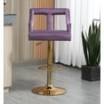thumbnail image 2 of Kitchen High Bar Chairs with Rivets Detailing Polyester Velvet Bar Stool Chair Set of 1 Height Adjustable Counter Chair with Back Swivel Barstool with Footrest for Counter Kitchen Island(Purple), 2 of 8
