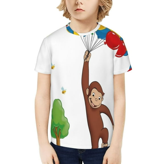 Curious George Kids Tshirt Short Sleeve Crewneck T-Shirts Boys Girls 3D Cartoon Casual Shirts