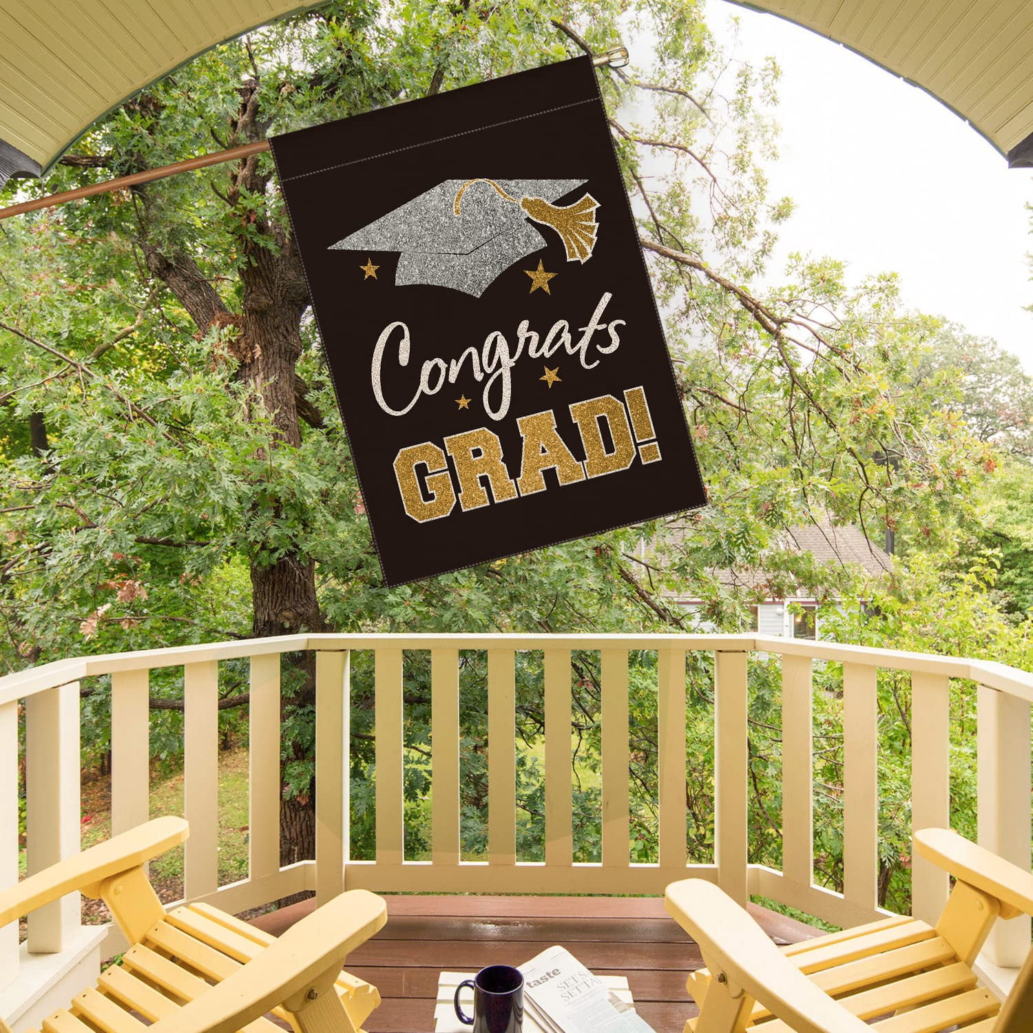 Congratulations on Graduation Garden Flag Graduation Hat Congratulations on Graduation Flag Double sided 2026 Graduation Courtyard Outdoor Decoration