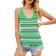 thumbnail image 1 of HBFAGFB Womens Tank Tops Spring Summer V Neck Stripe Color Blocking Knitted Trendy Vest Green Size L, 1 of 8