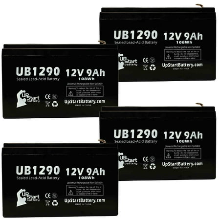 4x Pack - Compatible Sonnenschein 7190432 Battery - Replacement UB1290 Universal Sealed Lead Acid Battery (12V 9Ah, 9000mAh, F1 Terminal, AGM, SLA) - Includes 8 F1 to F2 Terminal Adapters