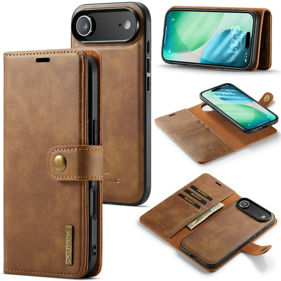 for iPhone Air Case Detachable 2 in 1 Wallet Case with RFID Blocking Card Holder, 2 in 1 Removable PU Leather Flip Folio Kickstand Magnetic Clasp Shockproof Phone Cover,Brown