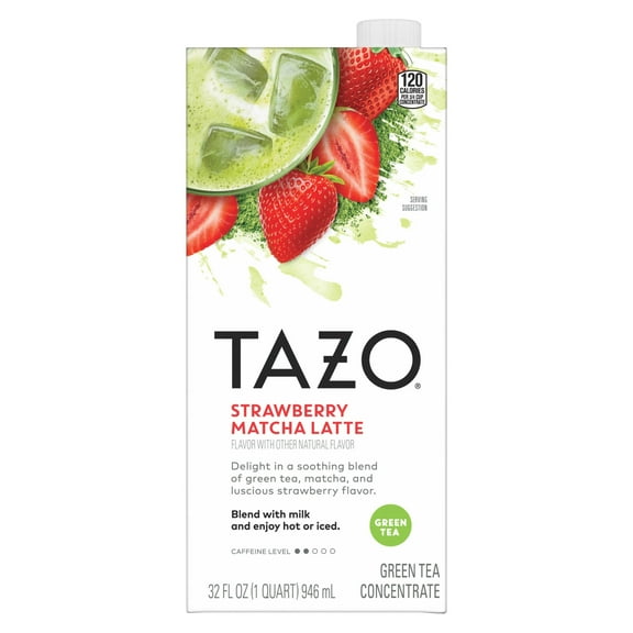 TAZO Strawberry Matcha Latte Concentrate, Sweetened Green Tea and Matcha Flavor, 32oz Carton
