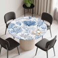 thumbnail image 2 of Navy Blue Coral Round Fitted Tablecloth with Elastic Edge, Waterproof Table Cloth Table Cover for 55"-60" Tables, Summer Beach Coastal Ocean Nautical Tablecloths for Dining Picnic Indoor Outdoor, 2 of 9