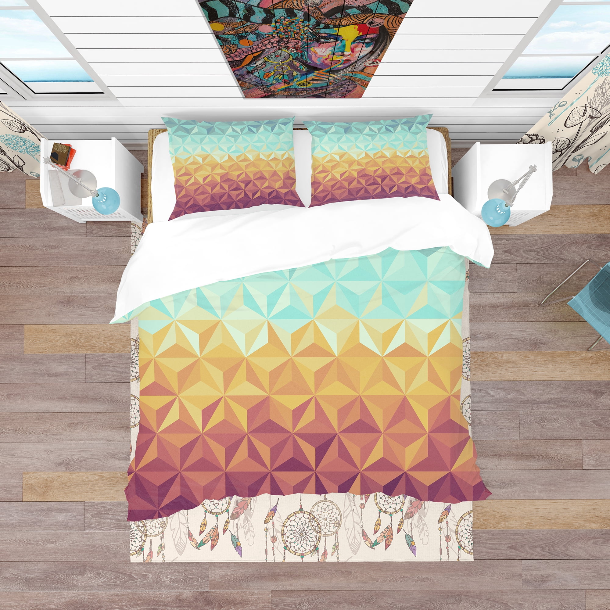 Designart 'Retro Hipsters Geometric Pattern' Vintage Duvet Cover Set