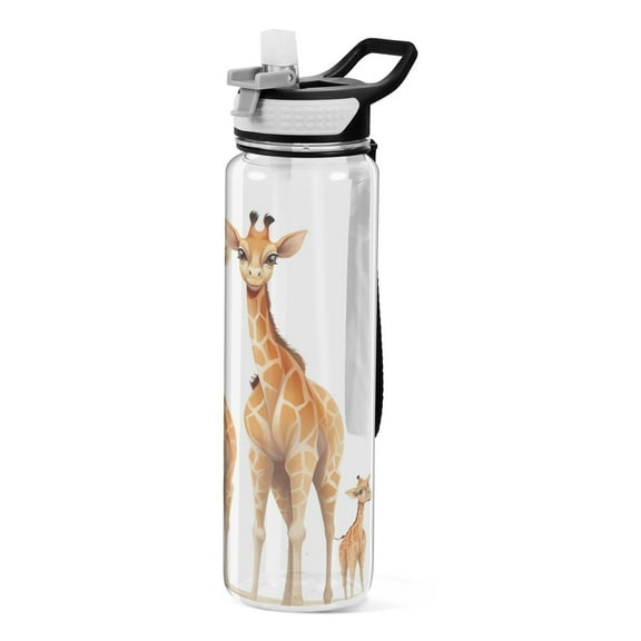 Giraffes Sports Water Bottle Portable Travel Mug 32oz BPA Free Leak Proof Straw Transparent Tritan for Gym Yoga Cycling Camping