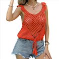 thumbnail image 2 of Camisetas de Tirantes de Crochet de Verano para Mujer, Suéter de Punto Sin Mangas con Cuello Redondo, Chaleco Bohemio con Aberturas. Naranja Rojo L, 2 of 10