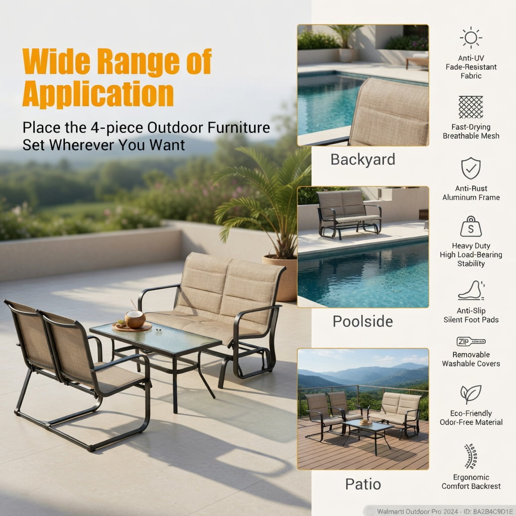 Hommoo 3-Piece Outdoor Bistro Set, Adjustable Backrest Chairs & Tempered Glass Table for Patio, Balcony, Porch, Gray