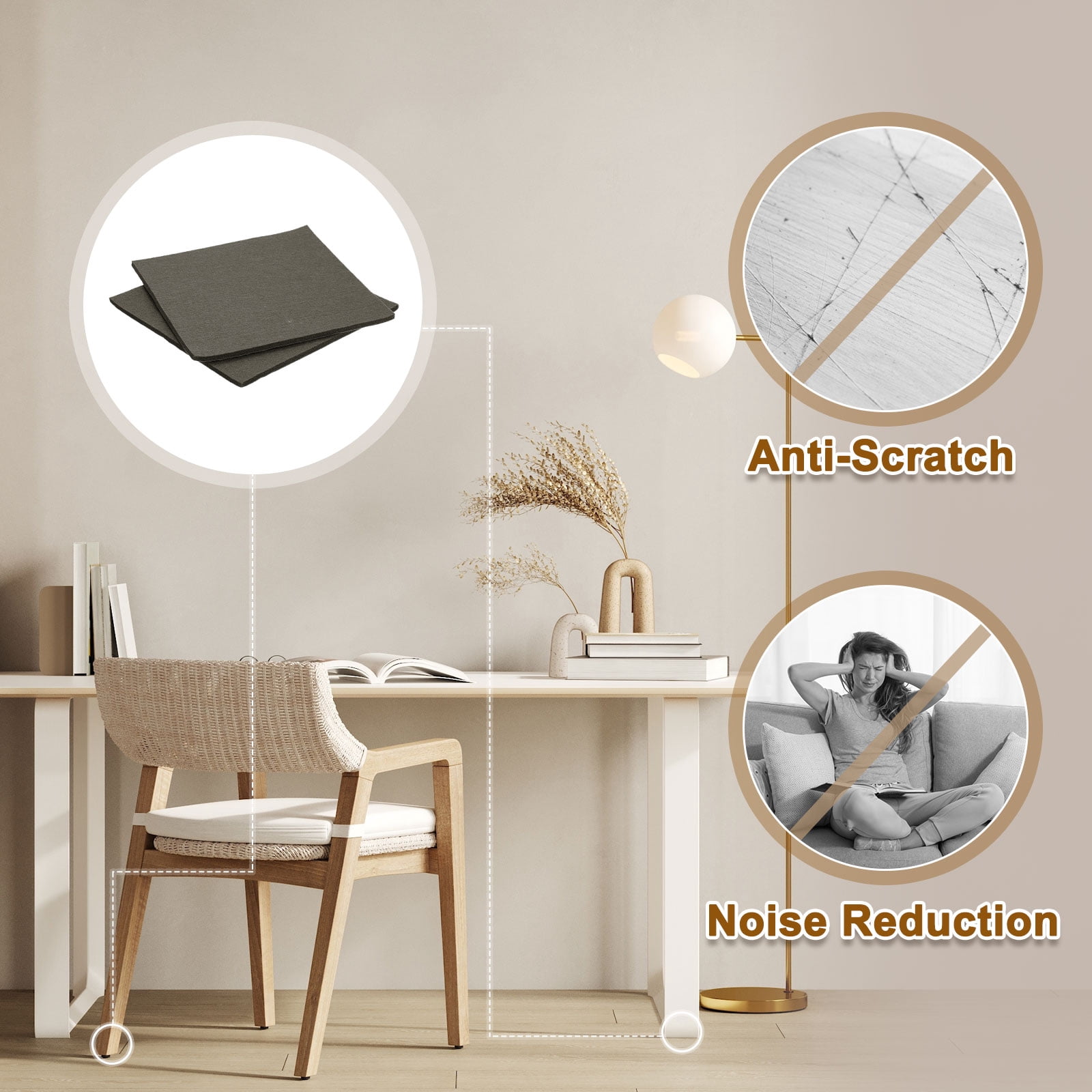 Felt Furniture Pads, 10Pack 7.87" x 7.87" Adhesive Backed Felt Non-slip Anti-scratch Chair Leg Protectors for Protecting Hardwood Floor, Brown